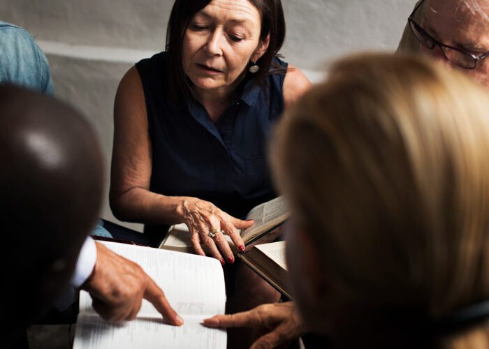 A group of people talking